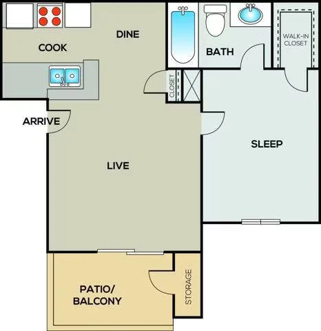 1 Bed • 1 Bath M04 floor plan